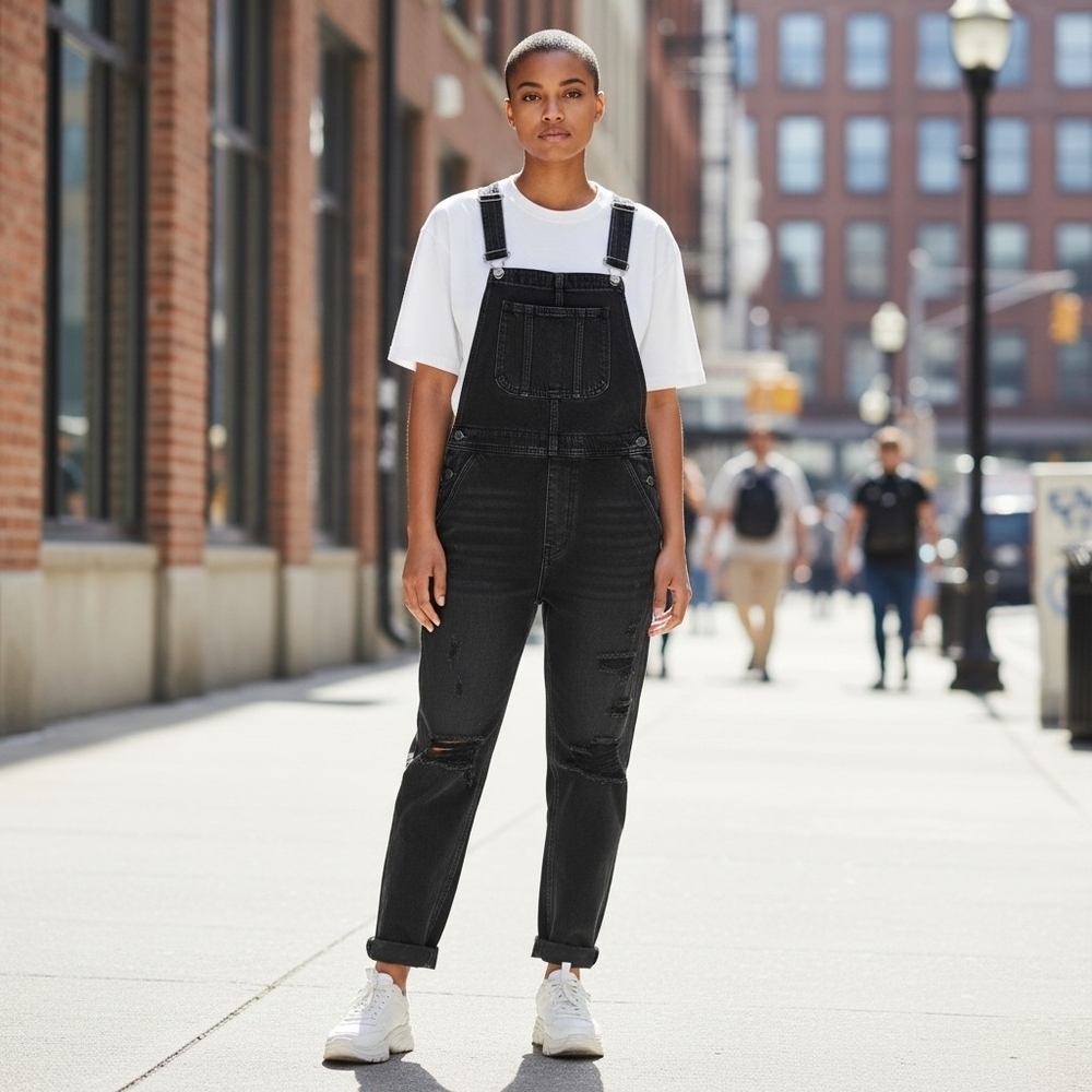 Black Denim Overalls for Women